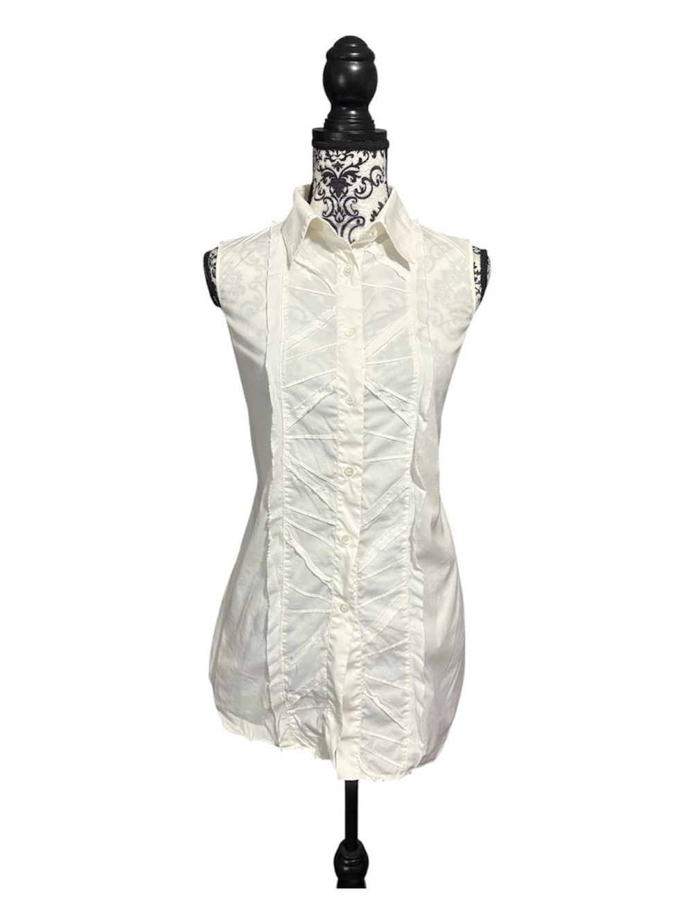 PRADA Archival 2008 Sleeveless Ivory Pintuck Button Front Blouse